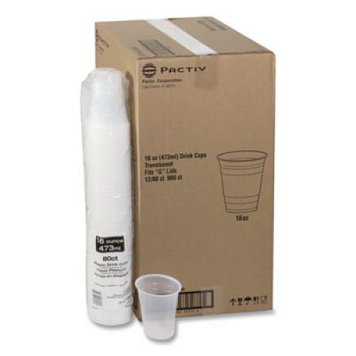 Pactiv Evergreen Translucent Drink Cups, Horizontal Sidewall Ribbing, 16 oz, Plastic, 80/Pack, 12 Packs/Carton (YE160)