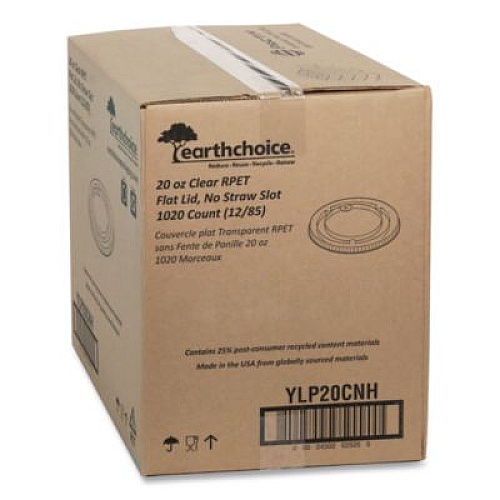 Pactiv Evergreen EarthChoice Strawless RPET Lid, Flat Lid, Fits 9 oz to 20 oz "A" Cups, Plastic, Clear, 1,020/Carton (YLP20CNH)