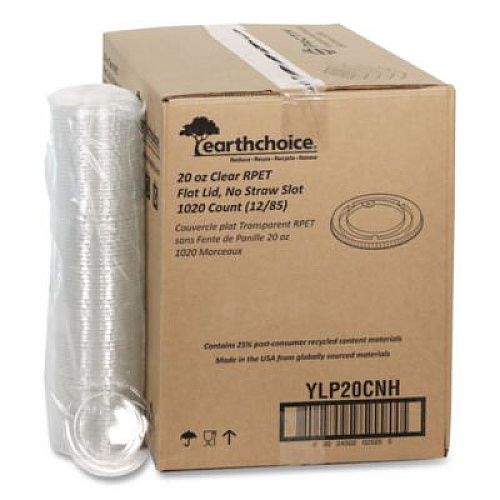 Pactiv Evergreen EarthChoice Strawless RPET Lid, Flat Lid, Fits 9 oz to 20 oz "A" Cups, Plastic, Clear, 1,020/Carton (YLP20CNH)