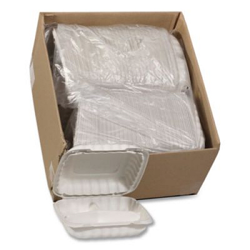 Pactiv Evergreen EarthChoice SmartLock Microwavable MFPP Hinged Lid Container, 3 Compartments, 9.33 x 8.88 x 3.1, White, Plastic, 120/Carton (YCN80903)