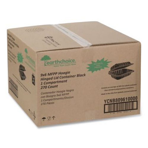 Pactiv Evergreen EarthChoice SmartLock Microwavable MFPP Hinged Lid Container, 9 x 6 x 3, Black, Plastic, 270/Carton (YCNB80961000)