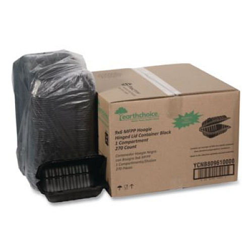 Pactiv Evergreen EarthChoice SmartLock Microwavable MFPP Hinged Lid Container, 9 x 6 x 3, Black, Plastic, 270/Carton (YCNB80961000)