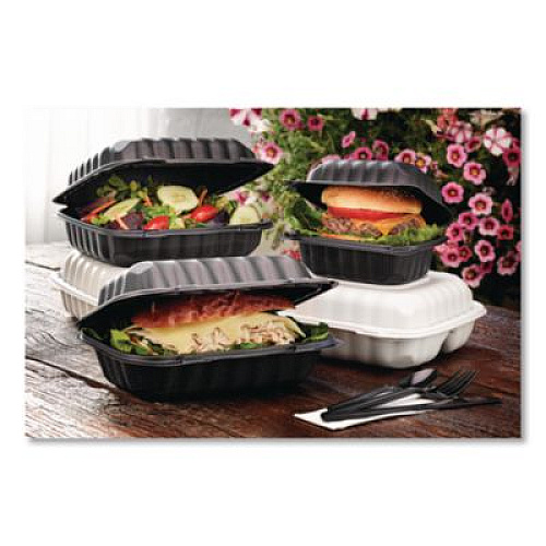 Pactiv Evergreen EarthChoice SmartLock Microwavable MFPP Hinged Lid Container, 9 x 6 x 3, Black, Plastic, 270/Carton (YCNB80961000)