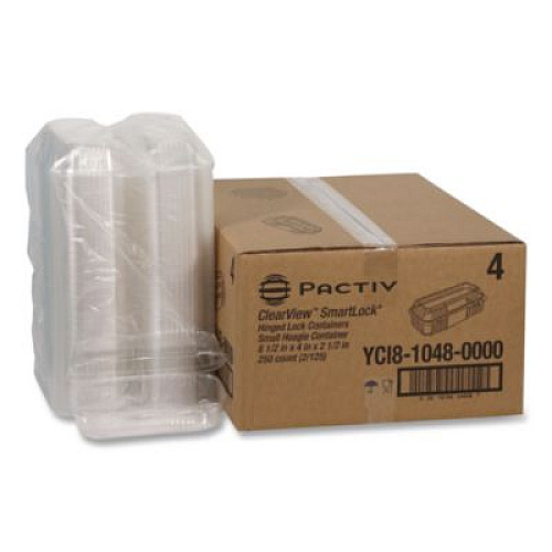 Pactiv Evergreen ClearView SmartLock Hinged Lid Container, 23 oz, 8.5 x 4 x 2.5, Clear, Plastic, 250/Carton (YCI81048)