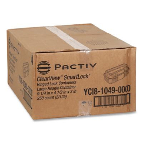 Pactiv Evergreen ClearView SmartLock Hinged Lid Container, Hoagie Container, 27 oz, 9.3 x 4.5 x 3, Clear, Plastic, 250/Carton (YCI81049)