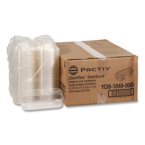 Pactiv Evergreen ClearView SmartLock Hinged Lid Container, Hoagie Container, 27 oz, 9.3 x 4.5 x 3, Clear, Plastic, 250/Carton (YCI81049)