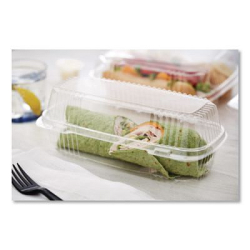 Pactiv Evergreen ClearView SmartLock Hinged Lid Container, Hoagie Container, 27 oz, 9.3 x 4.5 x 3, Clear, Plastic, 250/Carton (YCI81049)