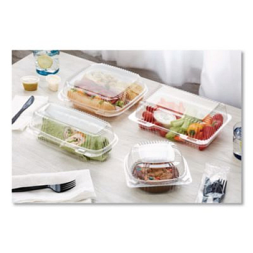 Pactiv Evergreen ClearView SmartLock Hinged Lid Container, Hoagie Container, 27 oz, 9.3 x 4.5 x 3, Clear, Plastic, 250/Carton (YCI81049)