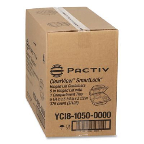 Pactiv Evergreen ClearView SmartLock Hinged Lid Container, Hoagie Container, 11 oz, 5.25 x 5.25 x 2.5, Clear, Plastic, 375/Carton (YCI81050)
