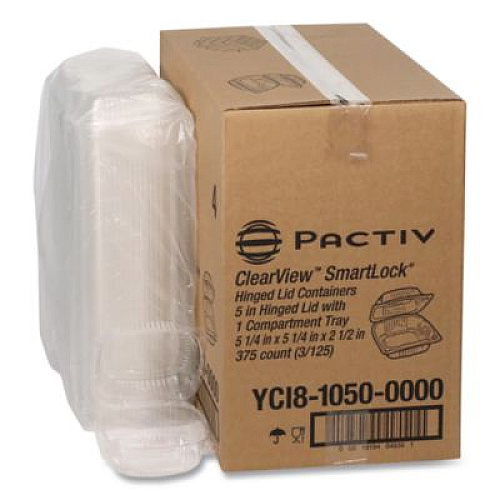 Pactiv Evergreen ClearView SmartLock Hinged Lid Container, Hoagie Container, 11 oz, 5.25 x 5.25 x 2.5, Clear, Plastic, 375/Carton (YCI81050)