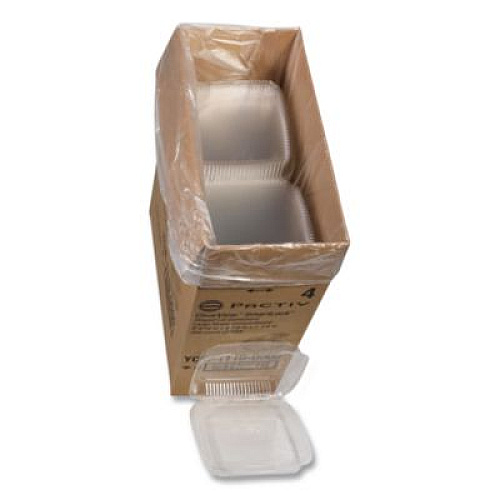 Pactiv Evergreen ClearView SmartLock Hinged Lid Container, 9.22 x 8.88 x 2.91, Clear, Plastic, 200/Carton (YCI81110)