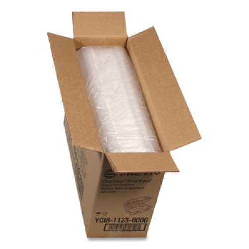 Pactiv Evergreen ClearView SmartLock Hinged Lid Container, 3 Compartments, 5 oz/14 oz, 8.2 x 8.3 x 2,9, Clear, Plastic, 200/Carton (YCI81123)