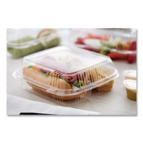 Pactiv Evergreen ClearView SmartLock Hinged Lid Container, 3 Compartments, 5 oz/14 oz, 8.2 x 8.3 x 2,9, Clear, Plastic, 200/Carton (YCI81123)