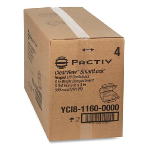 Pactiv Evergreen ClearView SmartLock Hinged Lid Container, 20 oz, 5.8 x 6 x 3, Clear, Plastic, 500/Carton (YCI81160)
