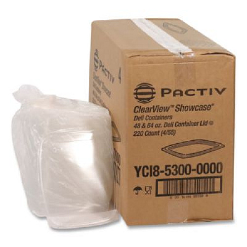 Pactiv Evergreen Showcase Deli Container Lid, Flat Lid For 3-Compartment 48/64 oz Containers, 9 x 7.38 x 0.19, Clear, Plastic, 220/Carton (YCI85300)