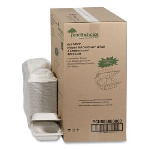 Pactiv Evergreen EarthChoice SmartLock Microwavable MFPP Hinged Lid Container, 6 x 6 x 3.1, White, Plastic, 400/Carton (YCN80600)