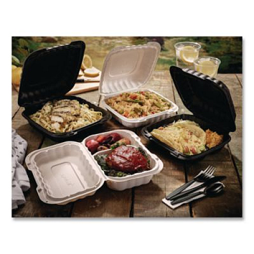 Pactiv Evergreen EarthChoice SmartLock Microwavable MFPP Hinged Lid Container, 6 x 6 x 3.1, White, Plastic, 400/Carton (YCN80600)