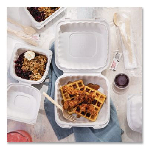 Pactiv Evergreen EarthChoice SmartLock Microwavable MFPP Hinged Lid Container, 6 x 6 x 3.1, White, Plastic, 400/Carton (YCN80600)