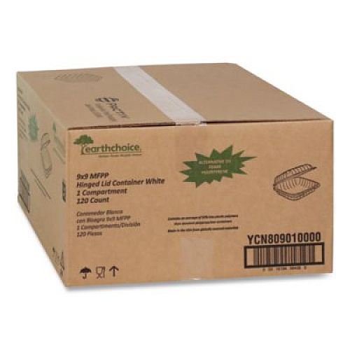 Pactiv Evergreen EarthChoice SmartLock Microwavable MFPP Hinged Lid Container, 9 x 9 x 3.1, White, Plastic, 120/Carton (YCN80901)