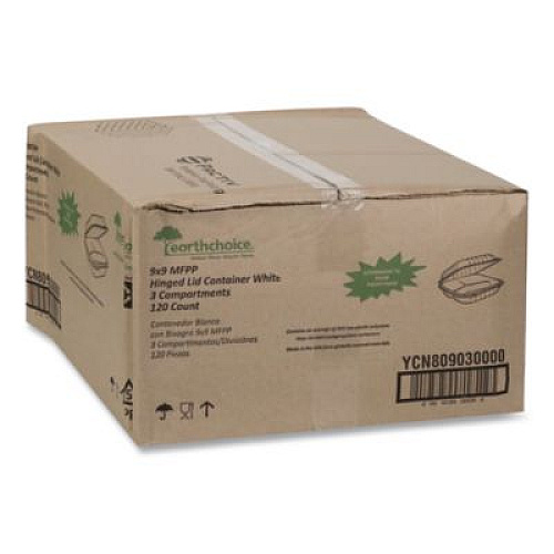Pactiv Evergreen EarthChoice SmartLock Microwavable MFPP Hinged Lid Container, 3 Compartments, 9.33 x 8.88 x 3.1, White, Plastic, 120/Carton (YCN80903)
