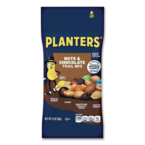 Planters Trail Mix, Nut and Chocolate, 2 oz Bag, 72/Carton (00027)