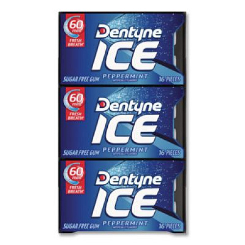 Dentyne Ice Sugarless Gum, Peppermint Flavor,16 Pieces/Pack, 9 Packs/Box (3125400)