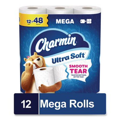 Charmin Ultra Soft Bathroom Tissue, Mega Roll, Septic Safe, 2-Ply, White, 208 Sheets/Roll, 12 Rolls/Pack (17579PK)