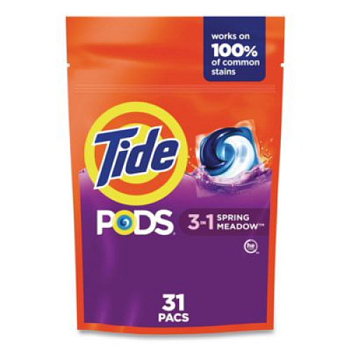 Tide Pods, HE Compatible, Laundry Detergent, Spring Meadow, 31/Pack, 4 Packs/Carton (93123CT)