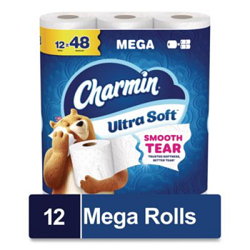 Charmin Ultra Soft Bathroom Tissue, Mega Roll, Septic Safe, 2-Ply, White, 208 Sheets/Roll, 12 Rolls/Pack, 5 Packs/Carton (17579CT)