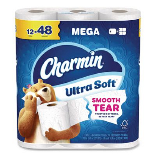 Charmin Ultra Soft Bathroom Tissue, Mega Roll, Septic Safe, 2-Ply, White, 208 Sheets/Roll, 12 Rolls/Pack, 5 Packs/Carton (17579CT)