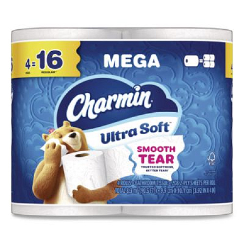 Charmin Ultra Soft Bathroom Tissue, Mega Roll, Septic Safe, 2-Ply, White, 208 Sheets/Roll, 4 Rolls/Pack, 8 Packs/Carton (19261CT)