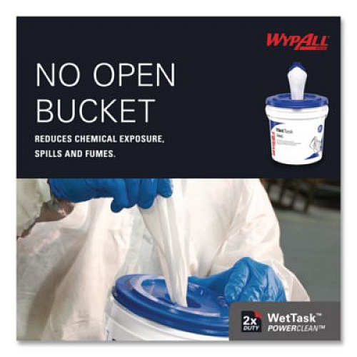 WypAll Power Clean Wipers for Solvents WetTask Customizable Wet Wiping System, 6 x 12, Unscented, 95/Roll, 6 Rolls/1 Bucket/Carton (0600104)