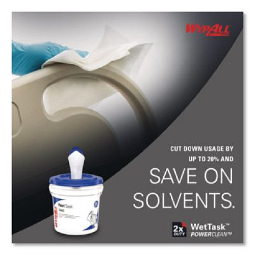 WypAll Power Clean Wipers for Solvents WetTask Customizable Wet Wiping System, 6 x 12, Unscented, 95/Roll, 6 Rolls/1 Bucket/Carton (0600104)