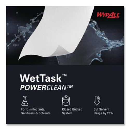 WypAll Power Clean Wipers for Solvents WetTask Customizable Wet Wiping System, 6 x 12, Unscented, 95/Roll, 6 Rolls/1 Bucket/Carton (0600104)