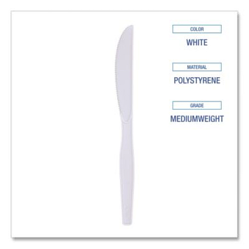 Boardwalk Mediumweight Polystyrene Cutlery, Knife, Plastic, White, 100/Box (KNIFEMWPSBX)