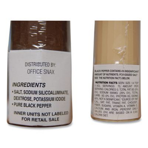 Office Snax Condiment Set, 4 oz Salt, 1.5 oz Pepper, Two-Shaker Set (00057)