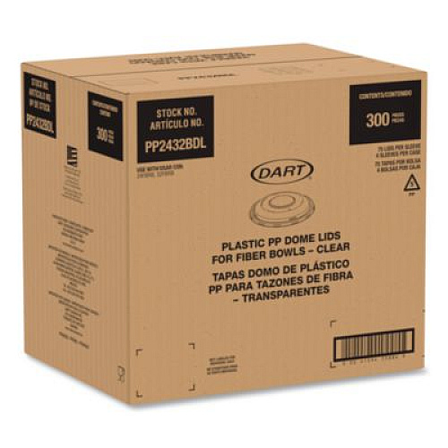 Dart Dome Covers and Lids, For 24 oz to 32 oz Containers, 8.28" Diameter x 1.16"h, Clear, 300/Carton (PP2432BDL)