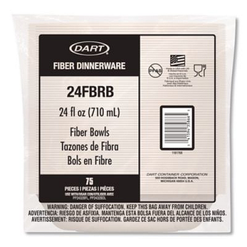 Dart Compostable Fiber Containers, ProPlanet Seal, Bowl, 24 oz, Natural, 300/Carton (24FBRB)