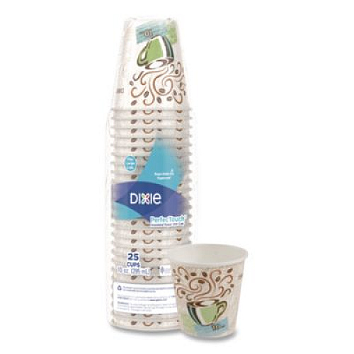 Dixie PerfecTouch Paper Hot Cups, 10 oz, Coffee Haze Design, 25/Sleeve, 20 Sleeves/Carton (5310DX)