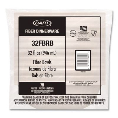 Dart Compostable Fiber Containers, ProPlanet Seal, Bowl, 32 oz, Natural, 300/Carton (32FBRB)