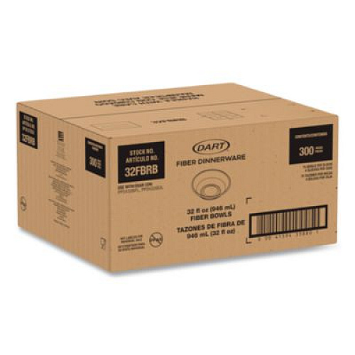 Dart Compostable Fiber Containers, ProPlanet Seal, Bowl, 32 oz, Natural, 300/Carton (32FBRB)