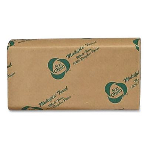 Eco Green Recycled Multifold Paper Towels, 1-Ply, 9.5 x 9.5, White, 250/Pack, 16 Packs/Carton (EW416)