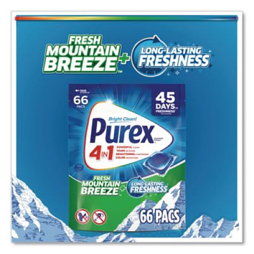 Purex 4-in-1 HE Laundry Detergent Pacs, 66 Pods/Bag, 4 Bags/Carton (05524)