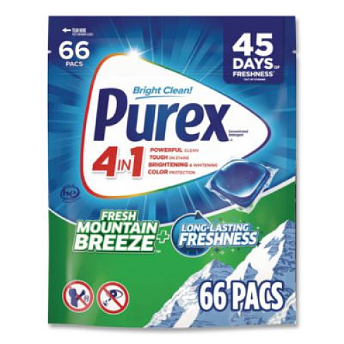 Purex 4-in-1 HE Laundry Detergent Pacs, 66 Pods/Bag, 4 Bags/Carton (05524)