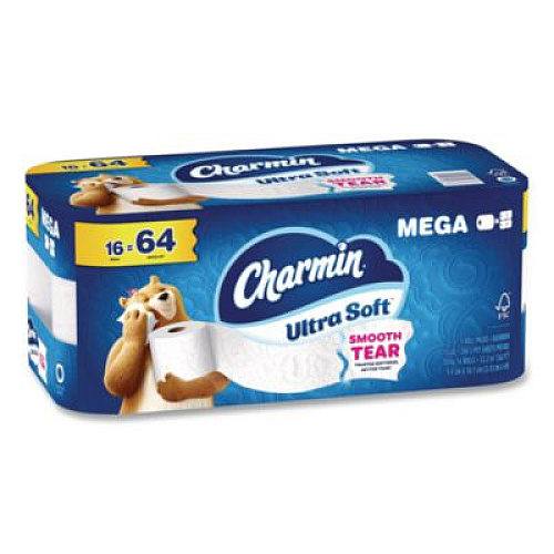 Charmin Ultra Soft Bathroom Tissue, Septic Safe, 2-Ply, White, 208 Sheets/Roll, 16 Rolls/Carton (19266)