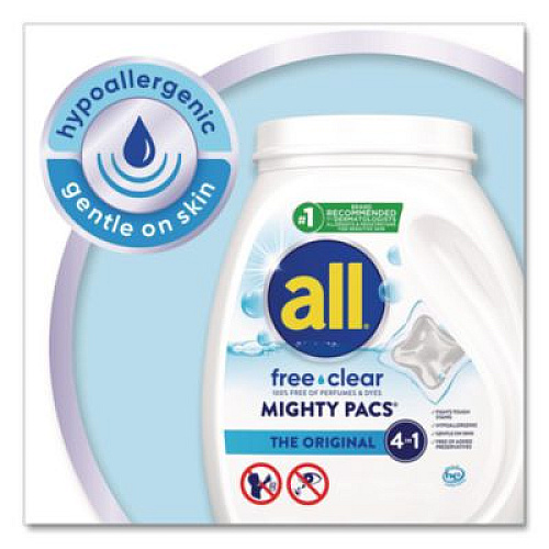 All MIGHTY PACS Free Clear HE Laundry Detergent, 60 Pods/Tub, 4 Tubs/Carton (46880)