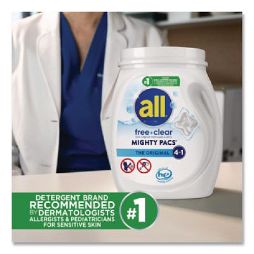 All MIGHTY PACS Free Clear HE Laundry Detergent, 60 Pods/Tub, 4 Tubs/Carton (46880)