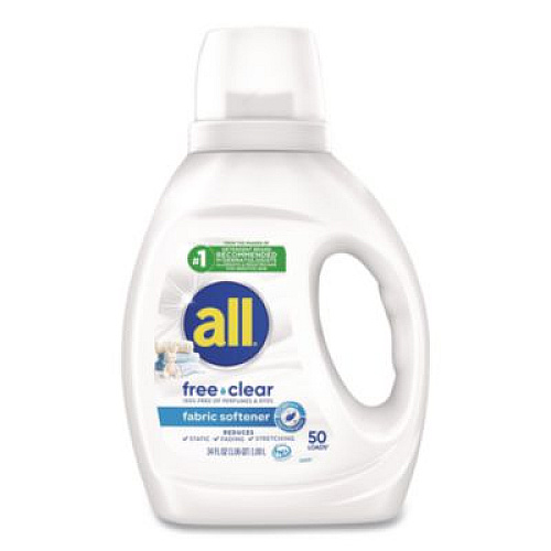 All Free Clear Liquid Fabric Softener, Fragrance Free, 34 oz Bottle, 6/Carton (47430)