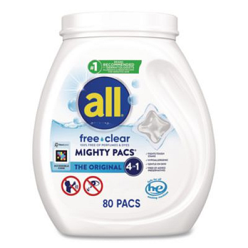 All MIGHTY PACS Free Clear HE Laundry Detergent, 80 Pods/Tub, 4 Tubs/Carton (47508)
