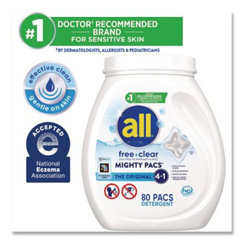 All MIGHTY PACS Free Clear HE Laundry Detergent, 80 Pods/Tub, 4 Tubs/Carton (47508)